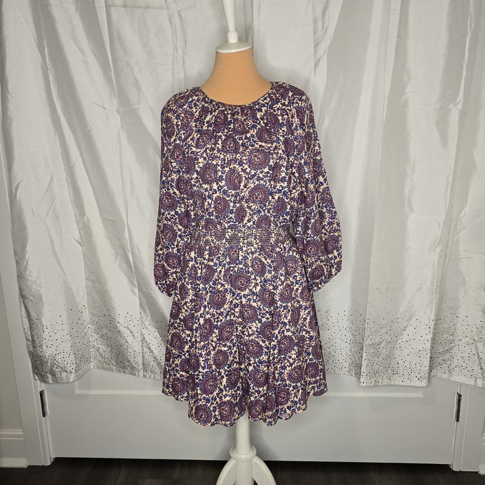 J. Crew Purple Floral Long Sleeve Dress, Sz M